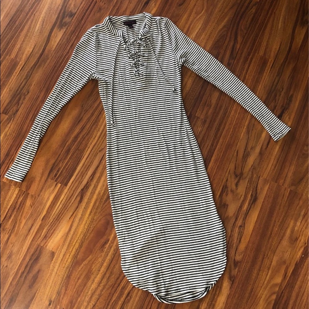 Material girl bodycon midi dress with sexy lace tie up detail